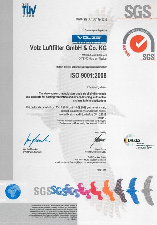 Сертификат качества VOLZ